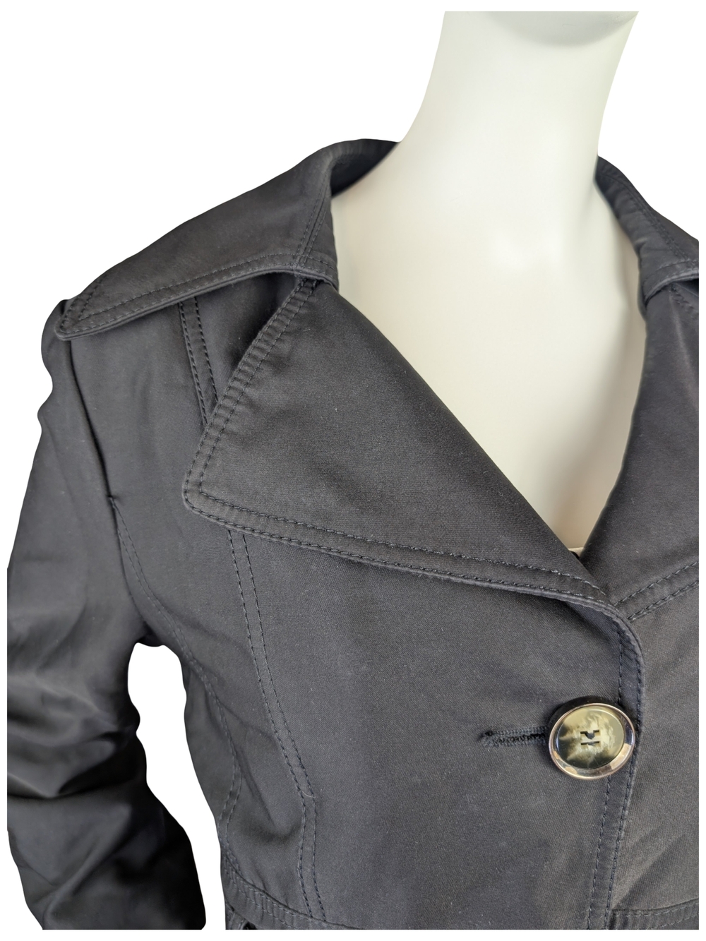 Kenneth Cole New York Black Tailored Classic Trench Coat Floral Lined | Size L - Picture 4 of 11